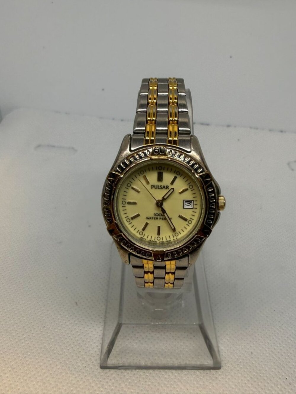 Vintage Pulsar Women's 25mm Two-Tone Champagne Dial Date 100M Quartz Watch